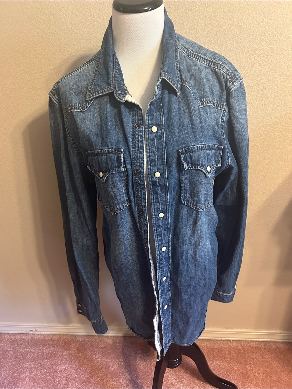 American Eagle Outfitters Blue Denim Button-Up Shirt
